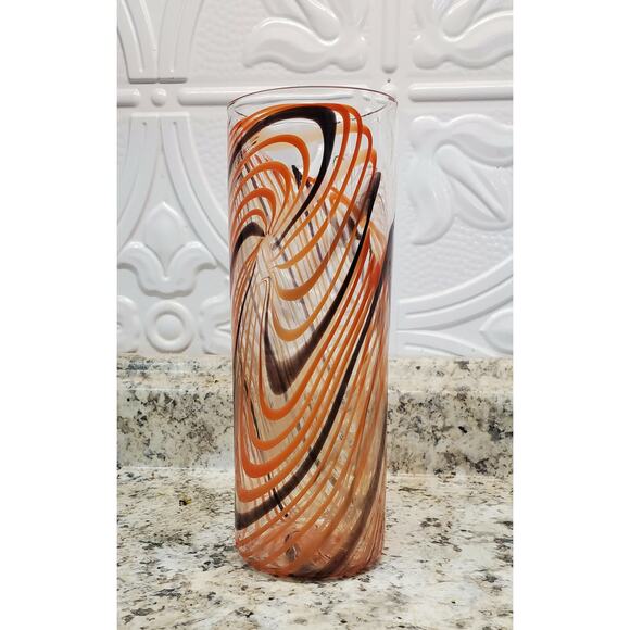 Peter Houk MIT Glass Lab Red & Black Swirl Design Vase 8" 2002 - Picture 7 of 16